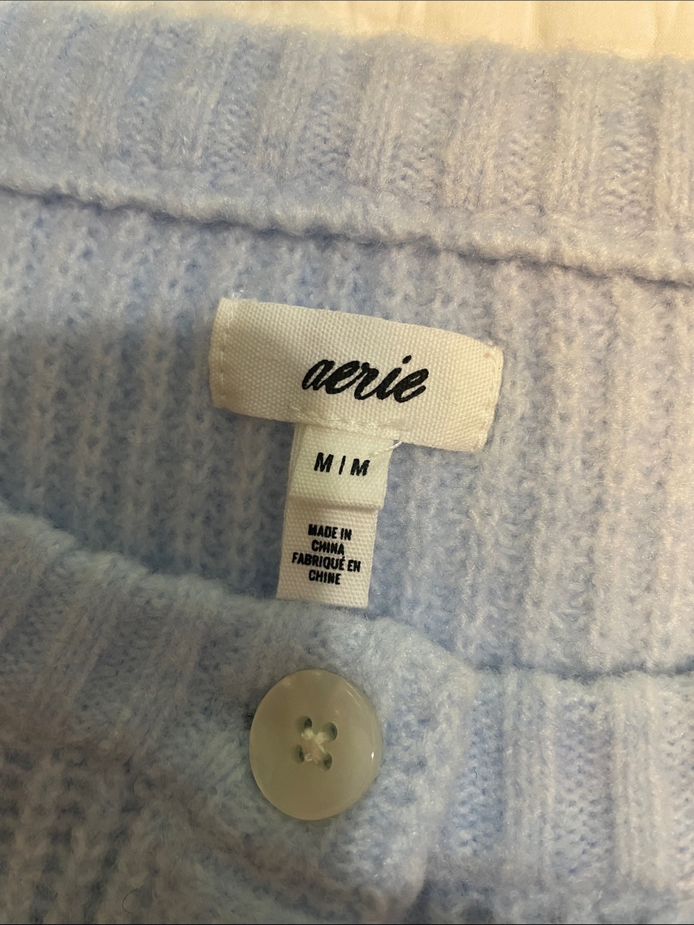 aerie Unreal Ribbed Short-Sleeve Button Front Cardigan in a light blue - Picture 8 of 10